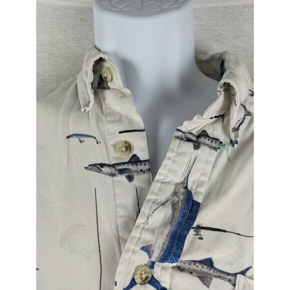 Columbia White Fishing Ocean Fish Button Down Shirt Size Medium - Picture 6 of 11